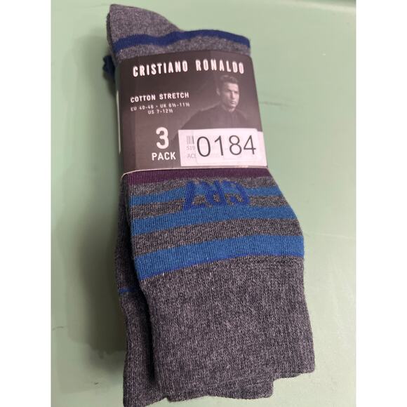 Cristiano Ronaldo Mens Crew Socks 3 Pack Multicolor Stripe Size 7-12.5 - Picture 1 of 4